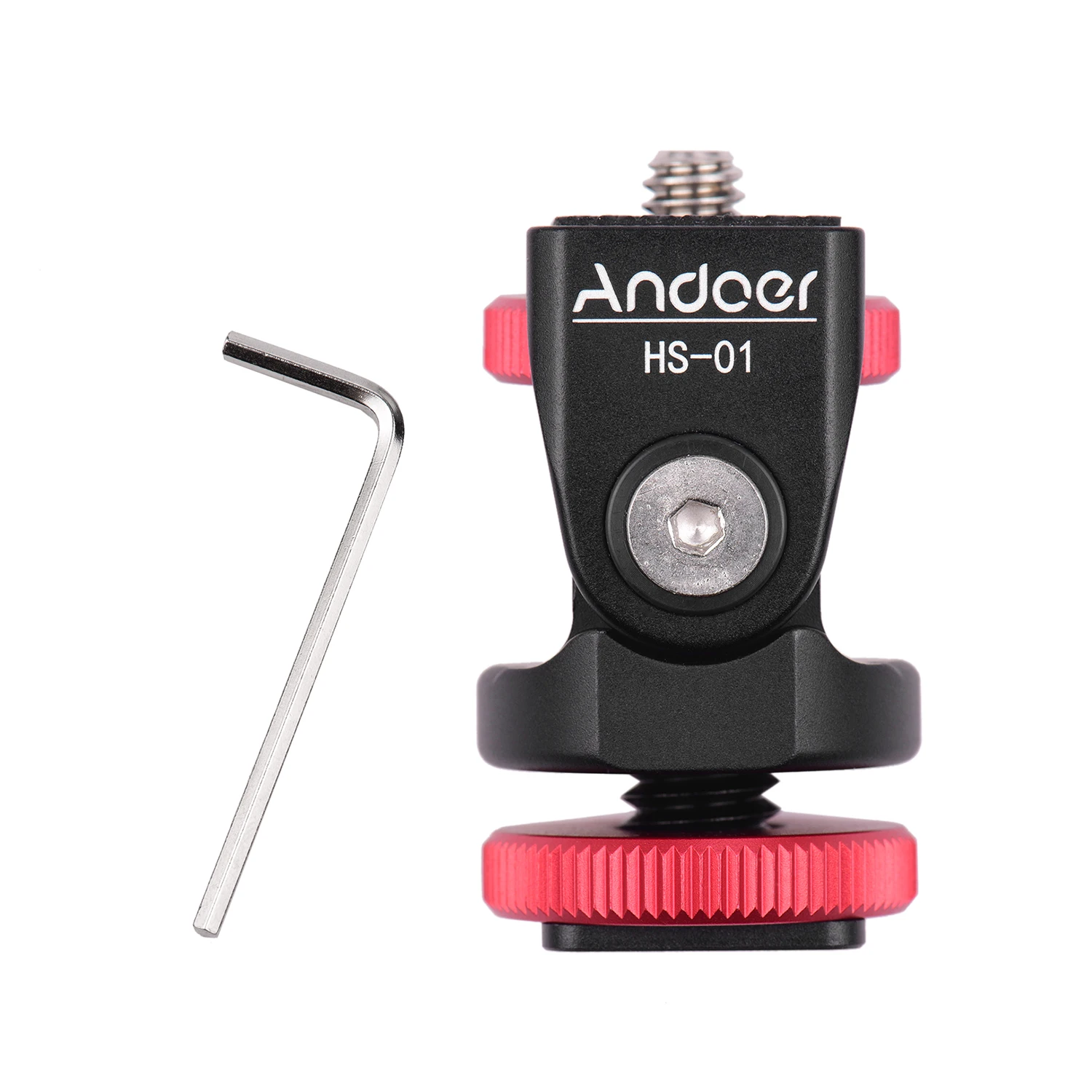 Andoer HS-01 Cold Shoe Mount Adapter Bracket Holder Aluminum Alloy with 1/4 Inch Screw for LED Light Video Monitor DSLR Camera