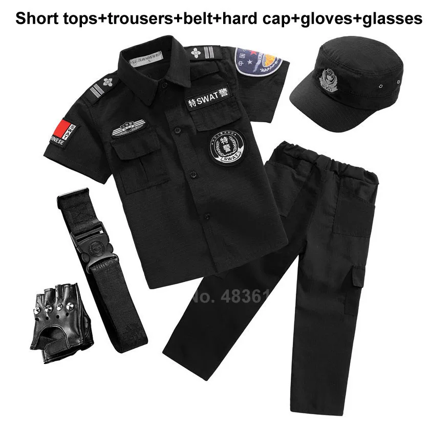 Детская военная форма для мальчиков, черные костюмы для косплея спецназа, набор безопасности на Хэллоуин, рождественский подарок, представление