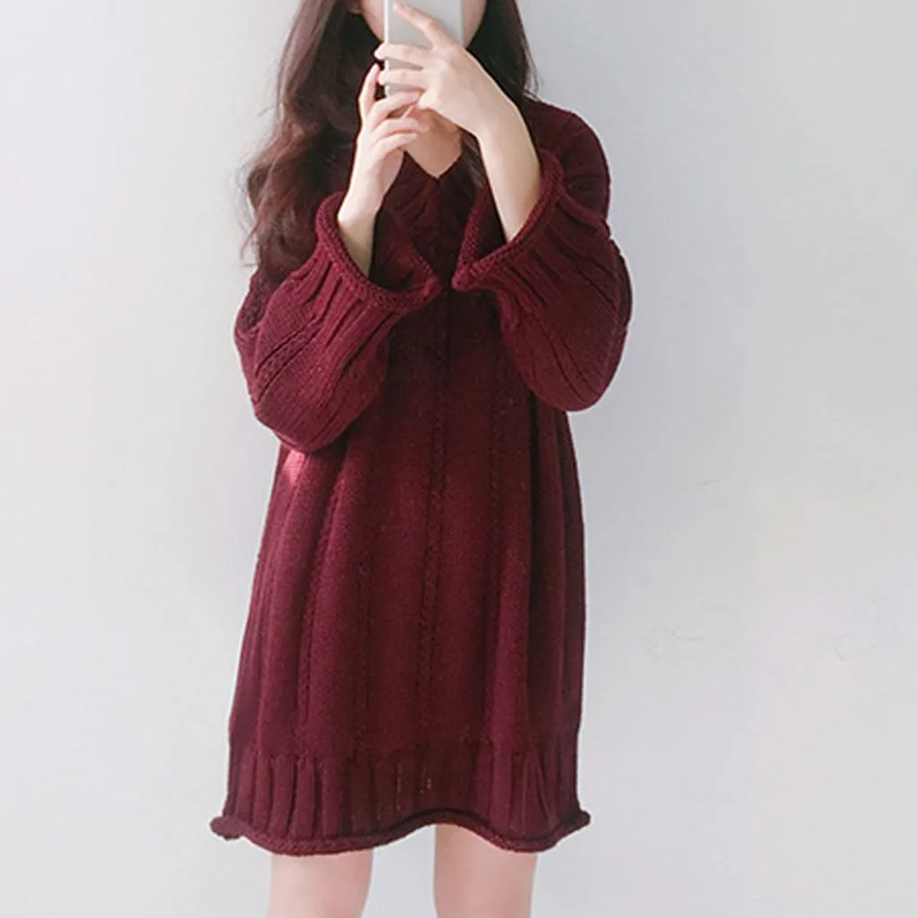 Vestidos ropa mujer, зимнее платье, женское повседневное однотонное вязаное платье с v-образным вырезом и длинным рукавом, свитер, рождественское платье, robe femme