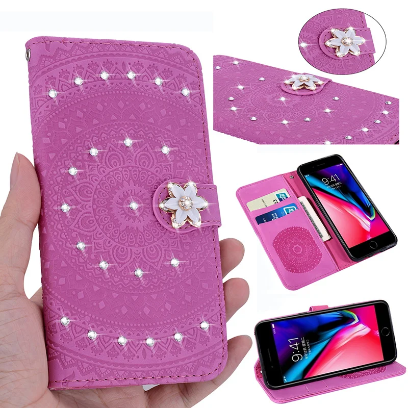 

Luxury 3D Crystal Diamond Flower Flip Phone Case For Xiaomi Redmi A2 Lite 6 6A Note 6 7 8 Lite Pro Glitter Leather Wallet Cover