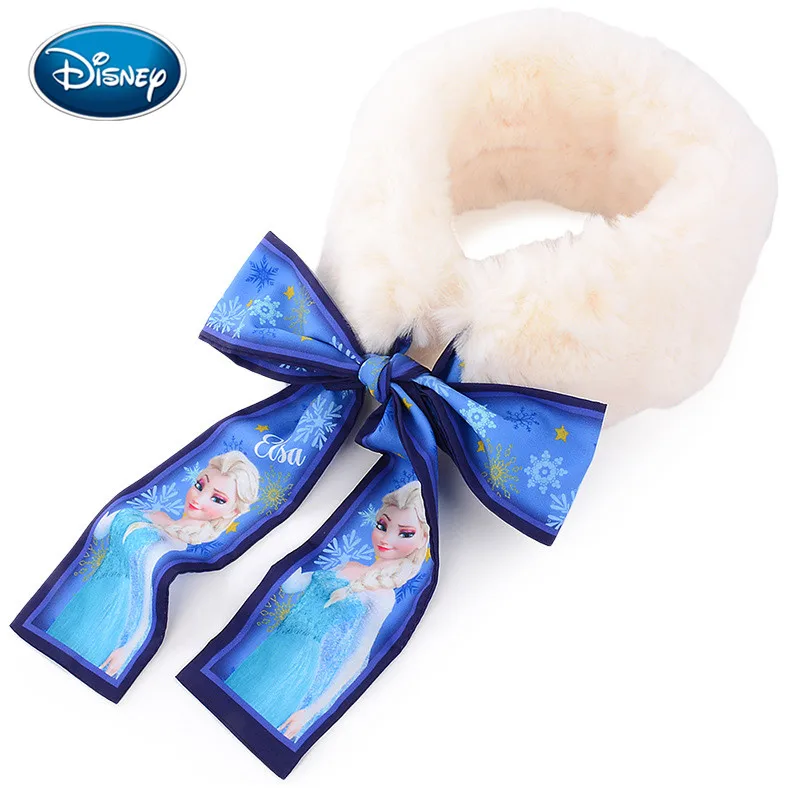

Disney Snow Princess Ribbon Scarf Autumn Winter Plus Velvet Girl Warm Bib Baby Cartoon Cute Collar