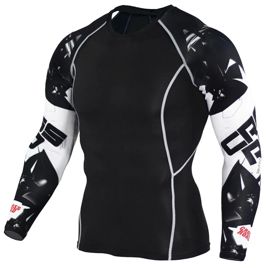 Быстросохнущий мужской спортивный костюм для фитнеса тренировочный компрессионный потливый Рашгард MMA мужская спортивная одежда для бега - Цвет: 1 - T-shirt