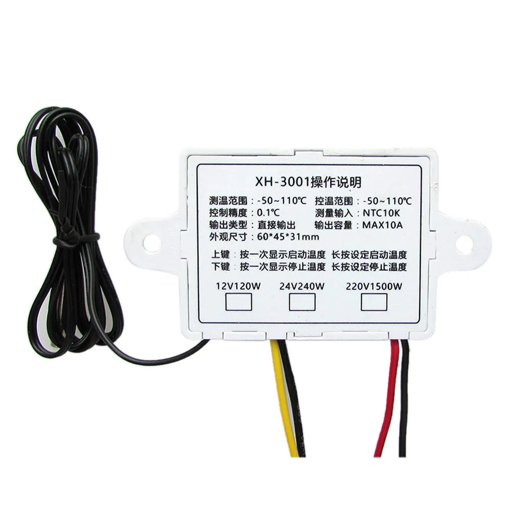 10A 12V 24V 220VAC Digital LED Temperature Controller XH-W3001 For Incubator Cooling Heating Switch Thermostat NTC Sensor