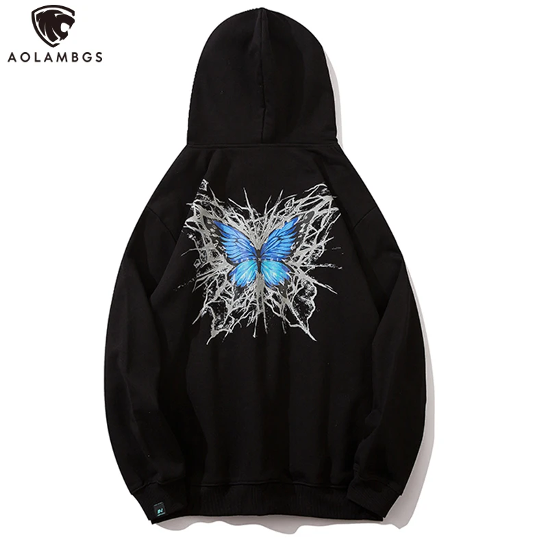 

Aolamegs Hoodies Men Punk Letter Cobweb Butterfly Printed Sweatshirt Winter Hooded Rock Hipster High Street Pullover Male Autumn