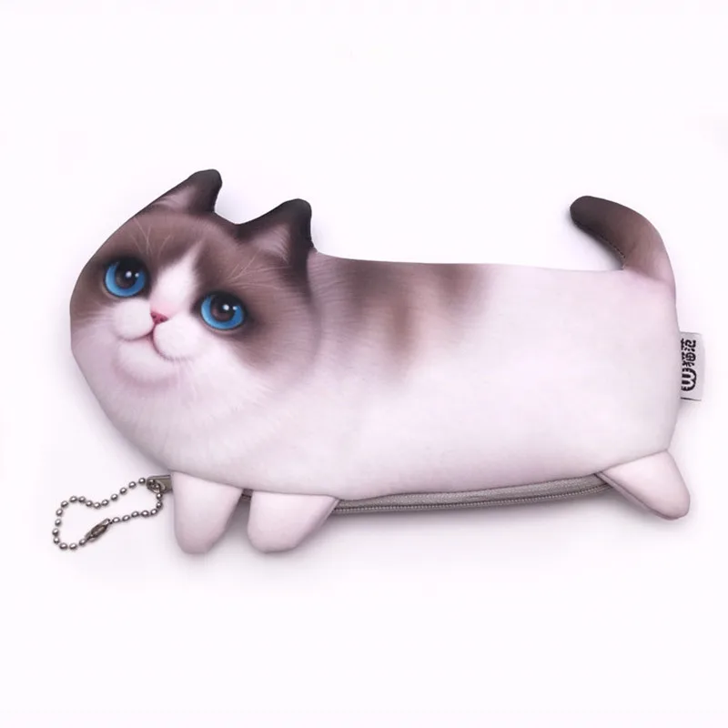 Novelty Simulation Cartoon Cat Pencil Case Soft Cloth Kawaii School Stationery Pen Bag Gift Girl Boy Student
