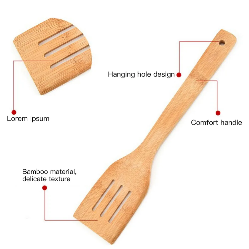 Деревянный кухонный набор, кухонный бамбуковый шпатель из семи частей, комплект лопат, антипригарный шпатель, Экологичная антипригарная ложка для риса