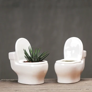 

Closestool Shape Flower Pot Desktop Bonsai Gardening Potted Succulent Plant Pot Mini Ceramic Art Vase Home Office Decoration