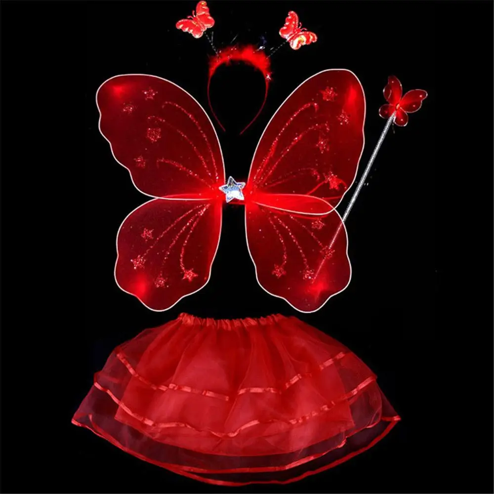 Tachiuwa Fairy Princess Costume Set For Girls - Butterfly Wings, Tutu Skirt & Wand Birthday Gift