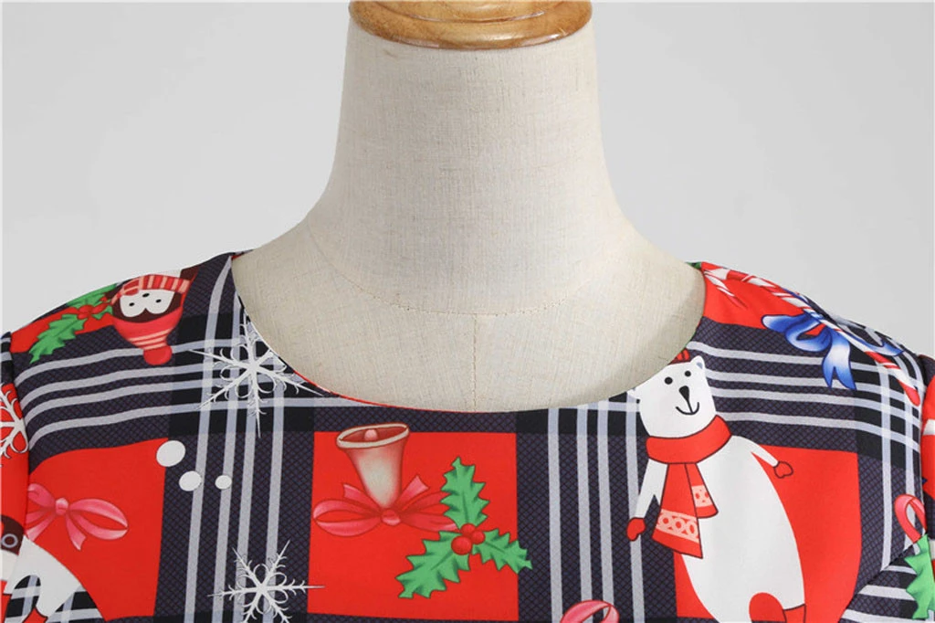 JAYCOSIN Elegant Women Christmas Dress Autumn Santa Claus Plaid Print Vintage Xmas Party Midi Dresses Plus Size Vestidos 918