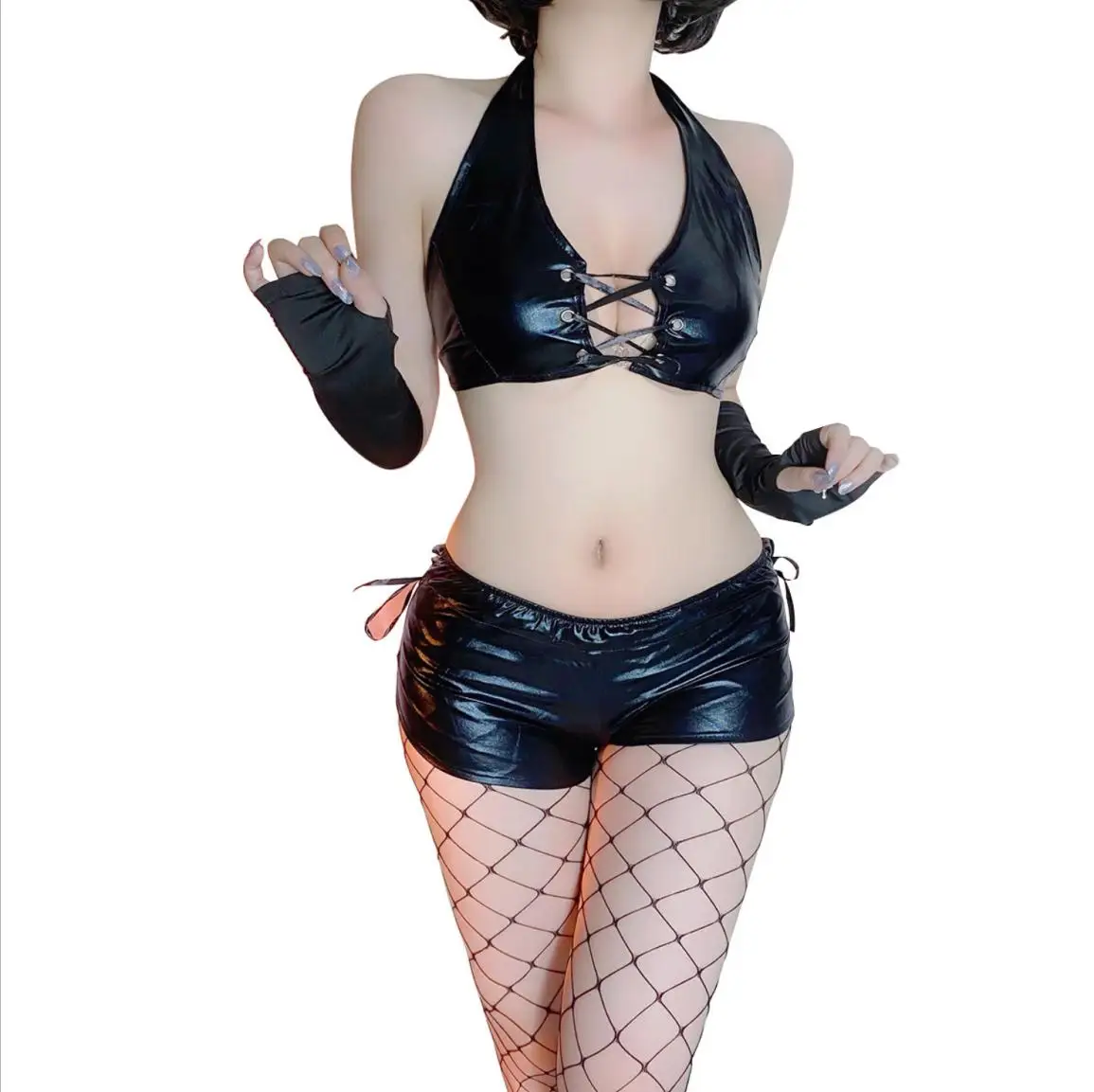 

European Clothing Sexy Underwear Patent Leather Split Dance Clothes Feminine Body Suit Q584