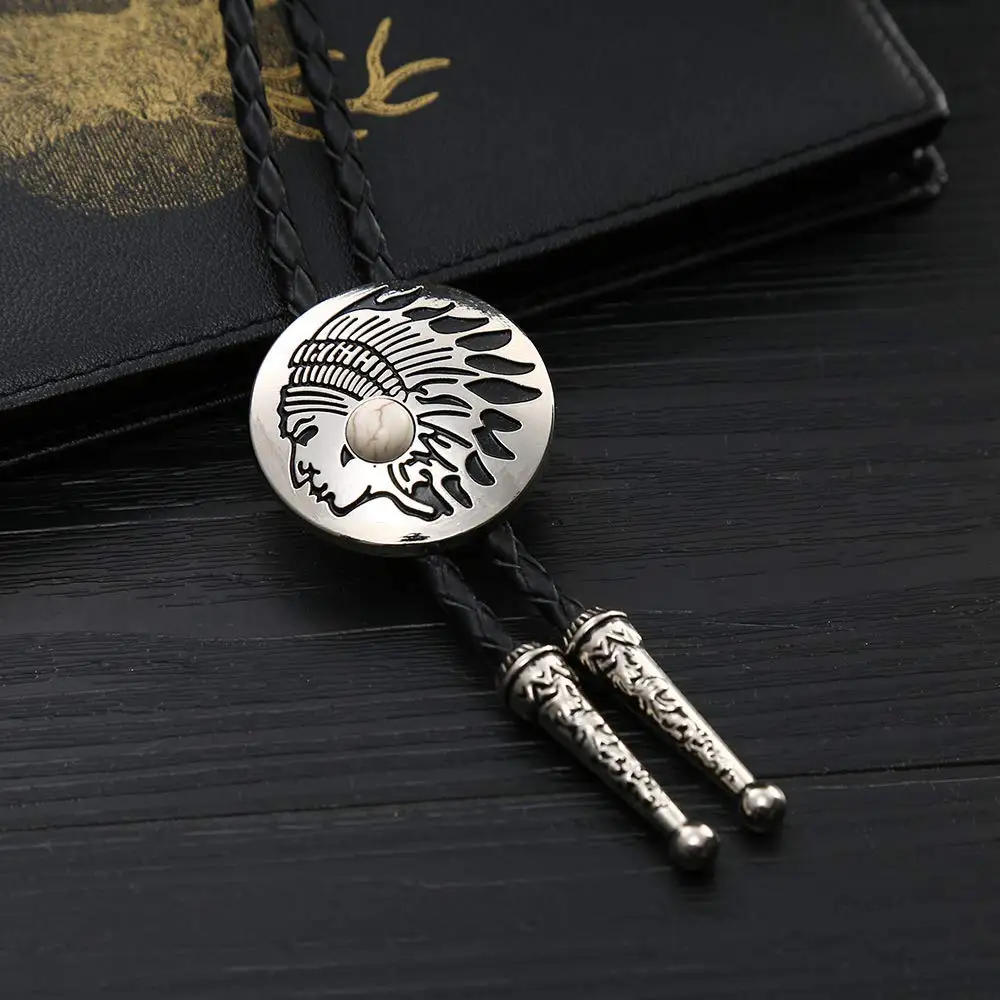 Four color Indian head pattrn  bolo tie for man  cowboy western cowgirl leather rope zinc alloy necktie