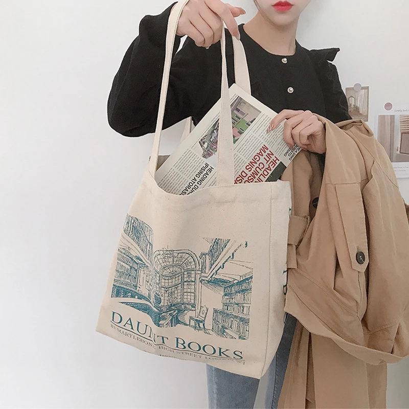 Women Canvas Shoulder Bag London Daunt Books Daily Shopping Bags
