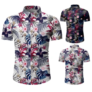 

2020 New Summer Beach Printed Short-sleeved Shirt Men's Short-sleeved Shirt Top Digital Printed Flower Top Vacation Beach Wear