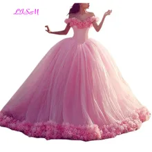 Бальное платье с открытыми плечами на шнуровке, Длинное Пышное Платье с цветами, элегантные вечерние платья из тюля без рукавов