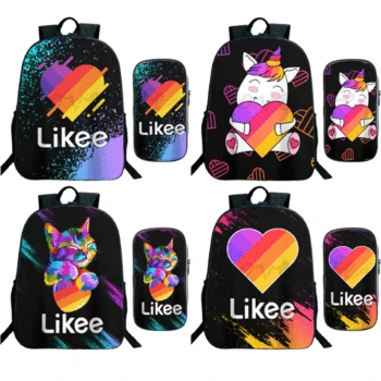 

Likee Bag 2pcs / Set Casual Likee Video App Zipper Backpack Pencil Case Backpack Likee Live School Rucksack Russia Type