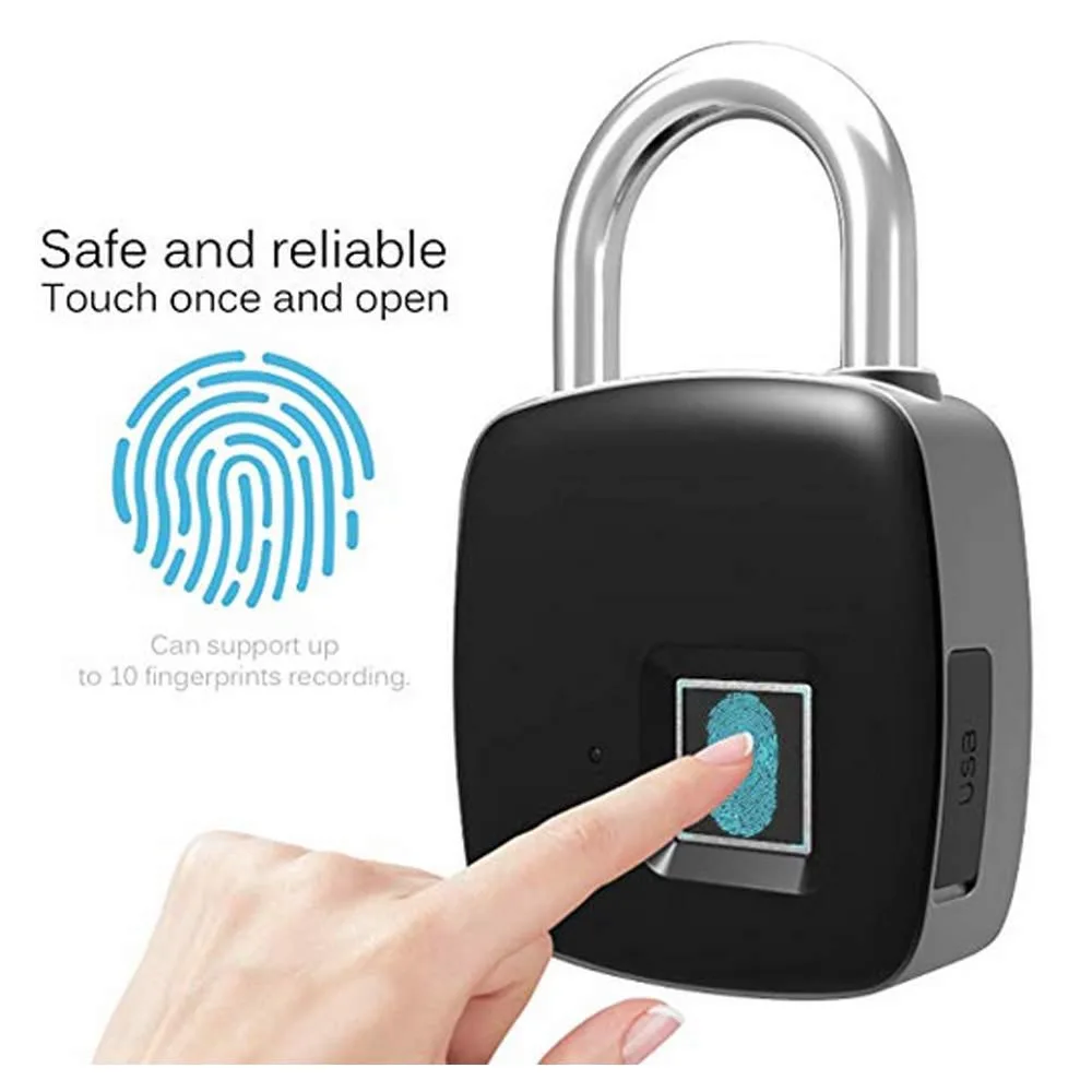 Висячий замок ingerprint IP65 Водонепроницаемый умный биометрический БЕСКЛЮЧЕВОЙ