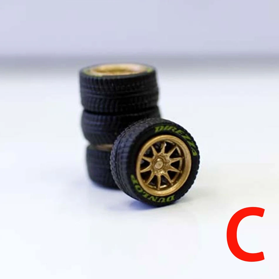 C 1/64 Масштаб 3 пары резиновых шин модель сплава колеса для RC автомобиля 10,8x4,8 мм игрушечный поезд шины мини песок стол пейзаж - Цвет: C