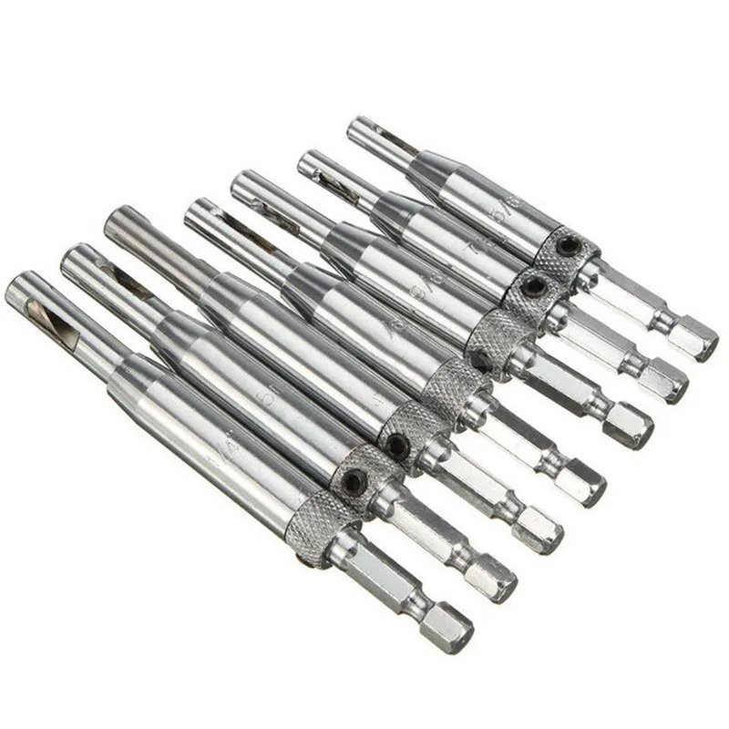 7PCS Door Self-Centering Hinge Drill Bit+ 6pcs Hex Shank 90 Degree 5 Flute Chamfering Drill 6mm-19mm+ 4PCS HSS 5 Flute Counter