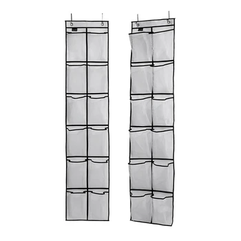 

Botique-Over the Door Shoe Organizer 12 Mesh Pockets,Item Snack Pocket,Hanging Narrow Closet Door, White, 2 Pieces