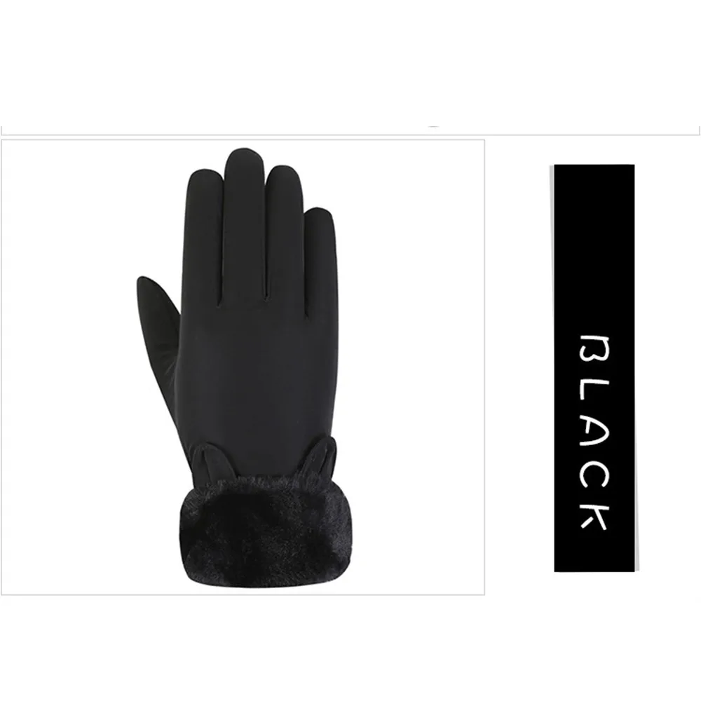 Ветрозащитные зимние перчатки Женские однотонные кроличьи ушки плюс бархатные Handschuhe женские перчатки водонепроницаемые утолщенные перчатки с сенсорным экраном