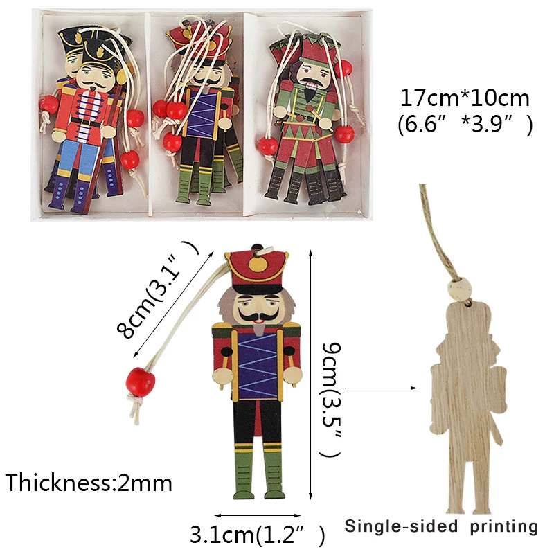 Wooden Nutcracker Soldier Christmas Tree Hanging Decor Nutcracker Puppet 1set Xmas Wooden Pendants For New Year Home Ornaments christmas decorations