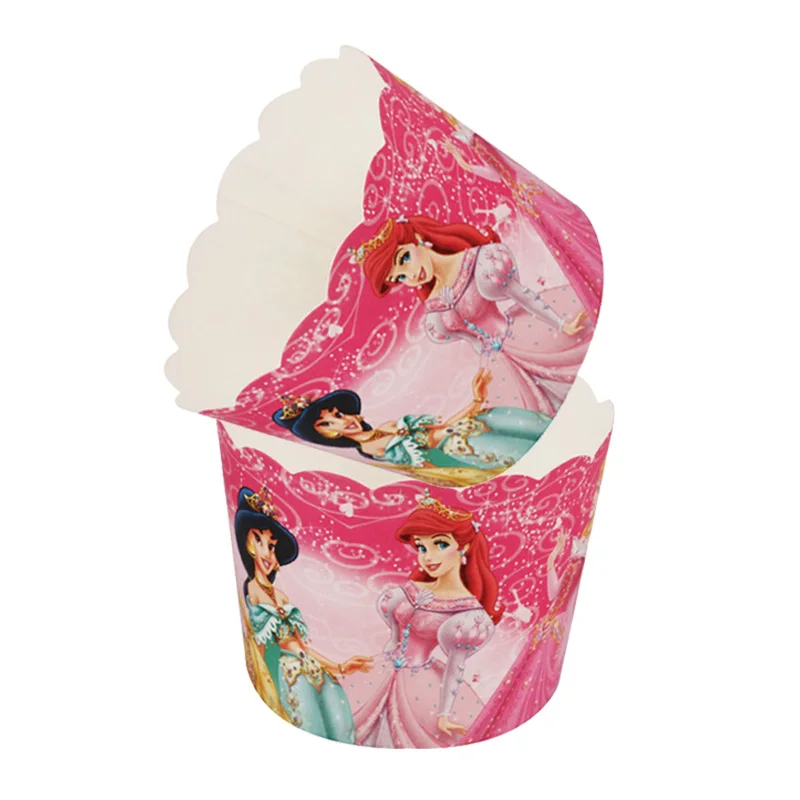 24pcs cupcake cup 90 шт./лот Дисней Принцесса Тема вечерние украшения посылка для детей день рождения одноразовые принадлежности чашки тарелка соломенная салфетка флаг - Цвет: 24pcs cupcake cup