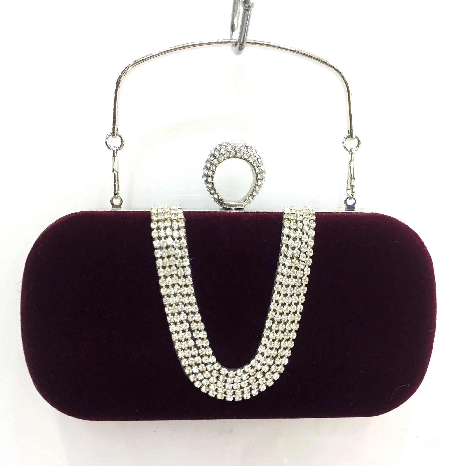 

Origional New Style Europe And America Luxury U-Shaped Diamond Velvet Evening Bag Bride Ring Clutch WOMEN'S Bag Large Size