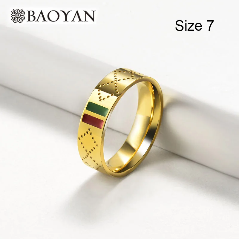 Gold Ring-7 Baoyan, Модный Ювелирный Набор из нержавеющей стали, 4 шт., золотой, серебряный, Круглый, свадебный ювелирный набор, роскошный бренд, Свадебные Ювелирные наборы для женщин - Окраска металла: Gold Ring-7