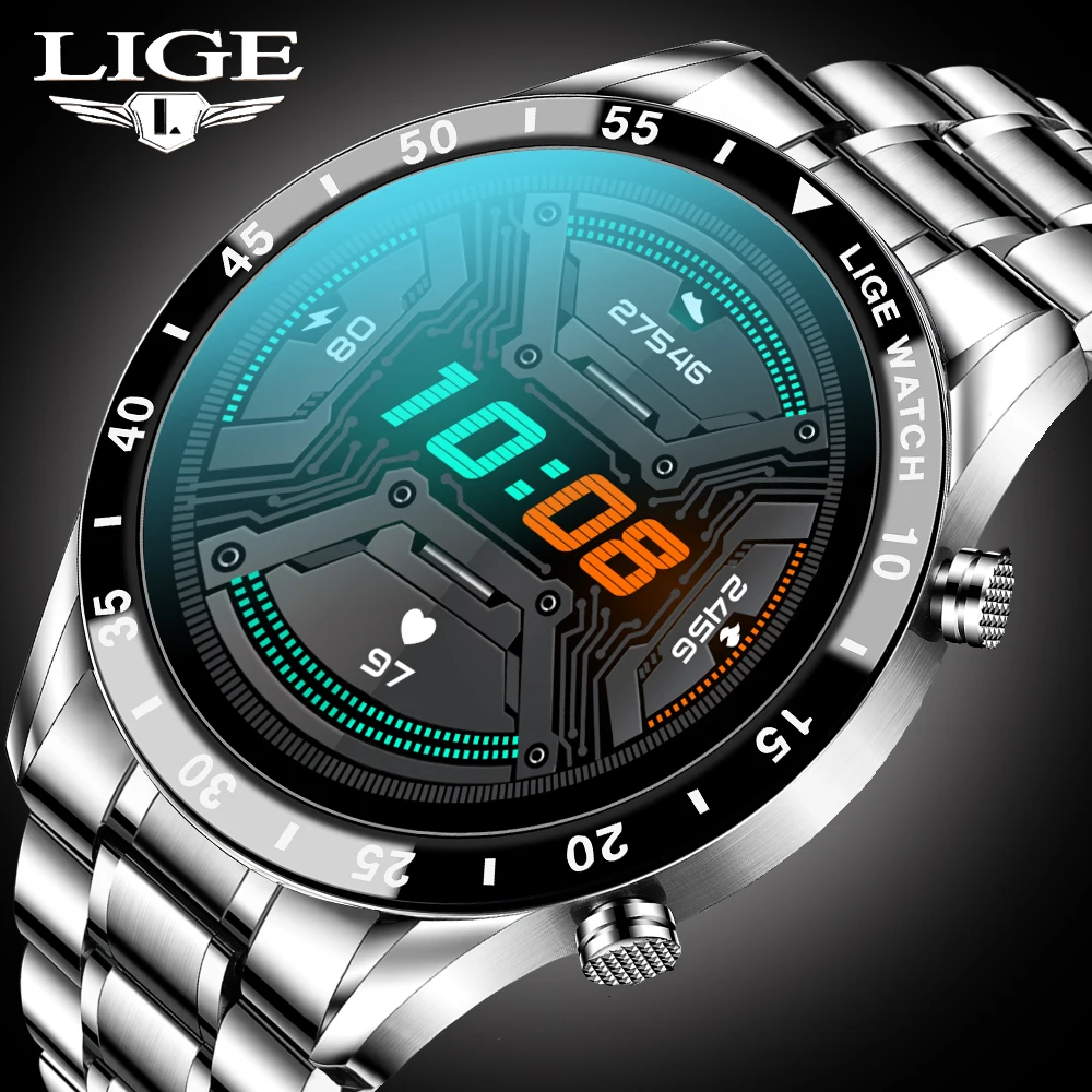 

LIGE Fashion Full Circle Touch Screen Mens Smart Watch Waterproof Sport Fitness Watch Luxury Bluetooth Phone Smart Watch For Men