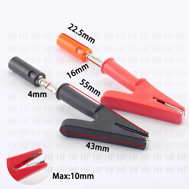 Conector Banana de 4mm, sonda de pinza tipo caimán de prueba, Cable eléctrico de Color rojo y negro, enchufe de cocodrilo aislado, Clips de cocodrilo DIY