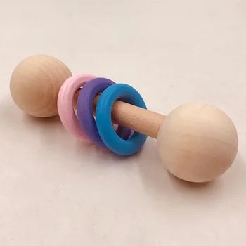 

DHL 200pcs Baby Teething Wooden Ring Play Gym Baby Teether Chew Montessori Stroller Toy Pram Shower Gifts Baby Rattles