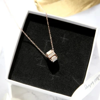 

Woman Jewelry Rose Gold Silver Color Natural Shell Zircon CZ Inlay Necklace 316 L Stainless Steel Jewelry