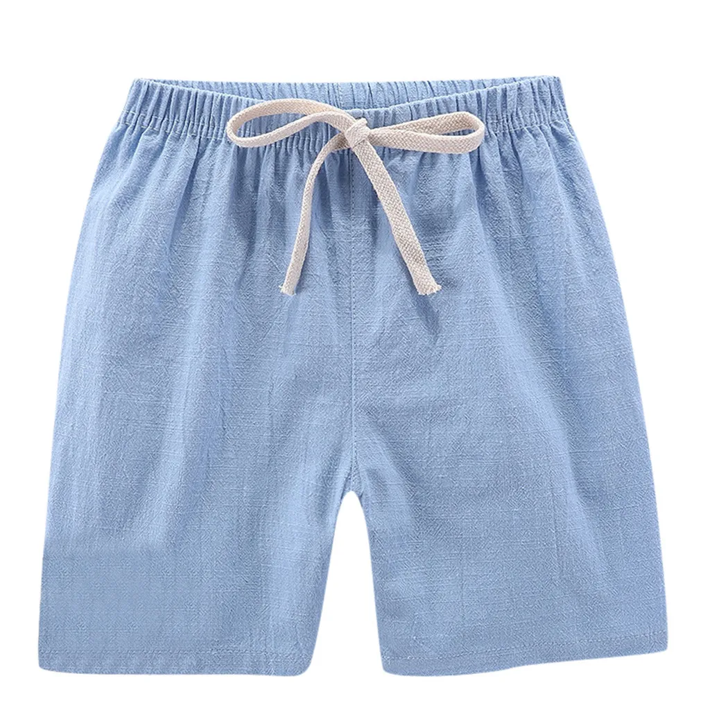 Летние детские повседневные льняные шорты для мальчиков и девочек штаны с эластичной резинкой на талии, одежда детские штаны для мальчиков Мода г., новинка - Цвет: Light Blue