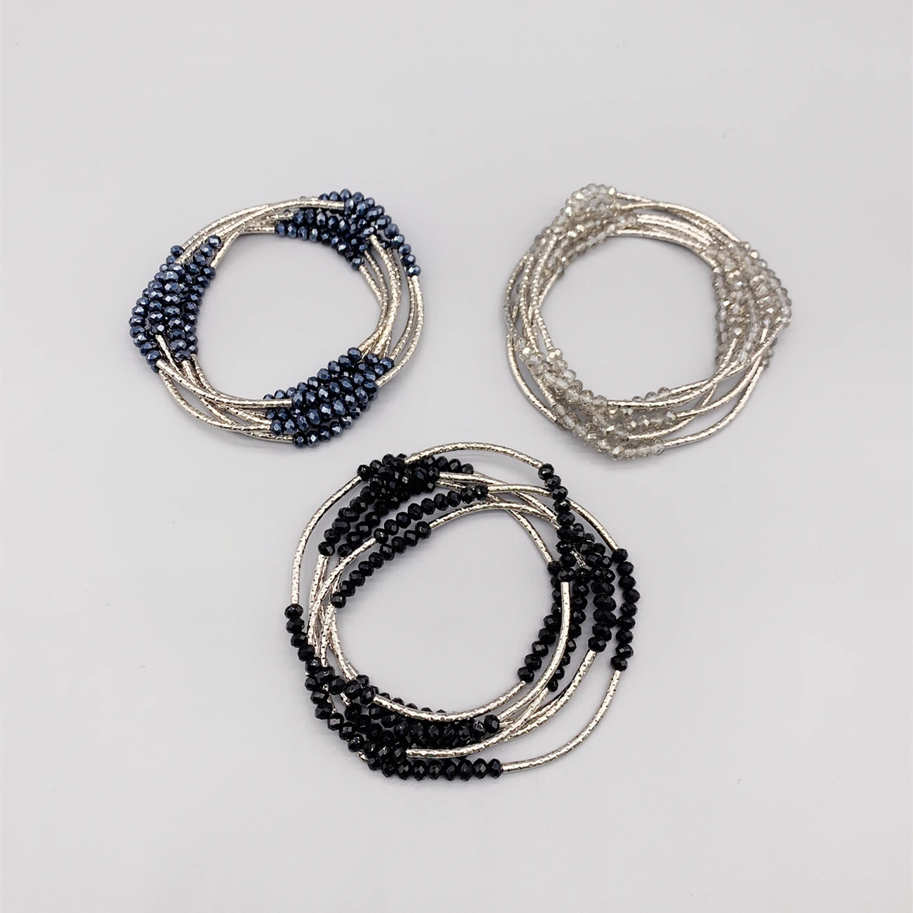 FoLisaUnique 3*4mm Crystals Bracelet For Women Girls Wrapped Around Stretchy Bracelet Stainless Steel Beads Crystals Necklace