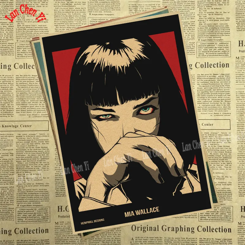 Pulp Fiction Movie Mia Wallace Poster Kraft Paper Wall Decor Collection Gift