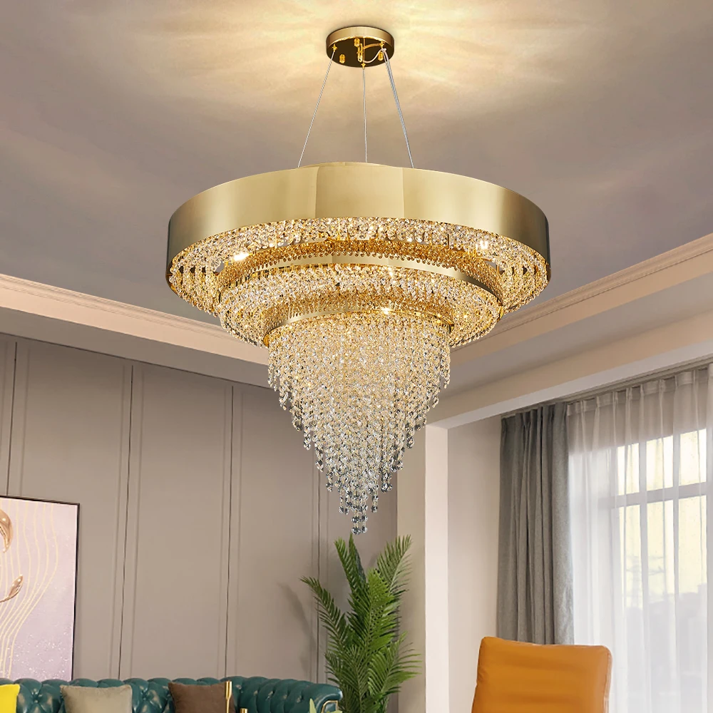 

Modern Led Chandelier Living Room Home Decor Crystal Lights Round Dining Room Hanging Lamp Luxury Creative Gold Indoor Lighting