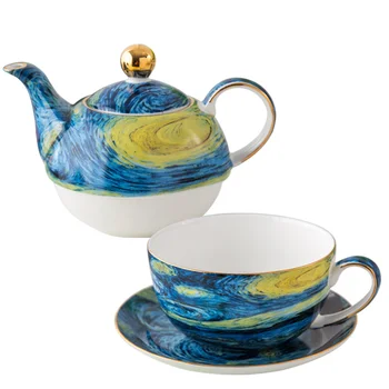 

Van Gogh style Kiss design fine bone china tea pot one set & tea pot and saucer
