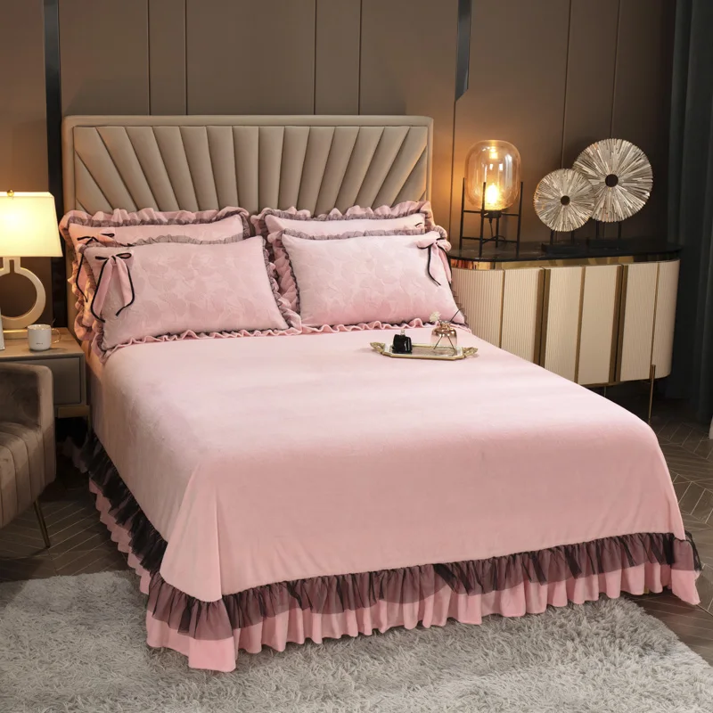 Lace Ruffles Quilt Cover Bed Comforter Set Bed Linen Bedspread Pillowcases Thick Warm Carved Velvet Fleece Bedding Set 11 H8830c54d4b0848b991cb9e9ab166d6a5q
