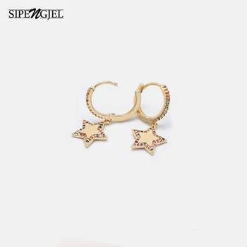 

fashion Cute Colorful Star Earrings Pave rainbow High Quality Cz Crystal Star Hoop Earrings For Women Fashhion Jewelry 2020