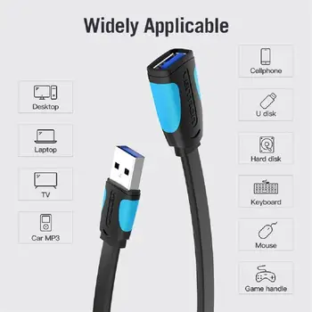 

Mounchain 3.0 2.0 USB Extension Cable Male to Female High-speed Transmission Data Cable Black Flat Cable 0.5 1 1.5 2 3 Meters