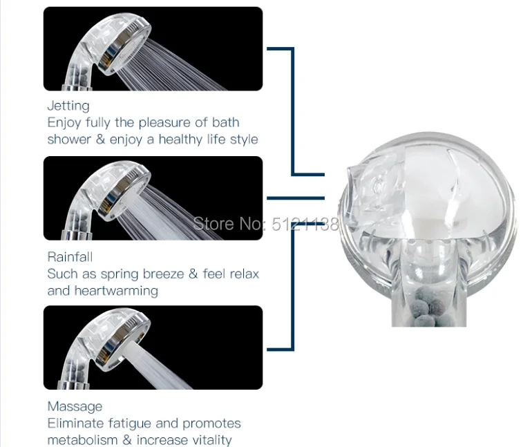 

cheap Shower Head Adjustable 3 Mode High Pressure Stone Stream Handheld Shower Head With Negative Ion Activated Ceramic Balls