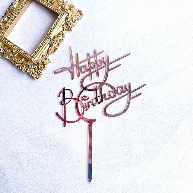 New Arrivals Rose Gold Acrylic Happy Birthday Cake Topper Kids Favors Children Gifts Cake Decoration Decorating Party Supplies Pink