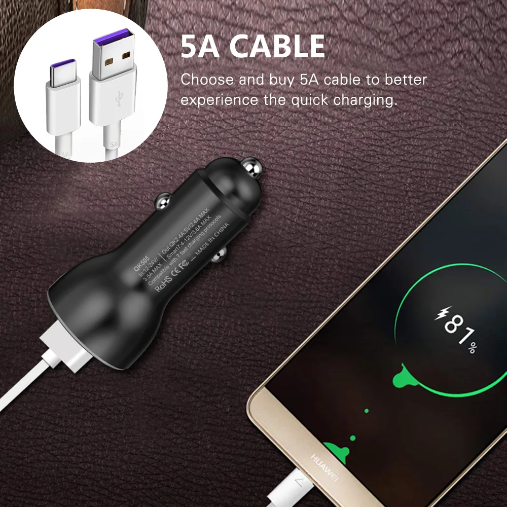Автомобильное зарядное устройство Quick Charge 3 0 с двумя usb портами для Xiaomi huawei Supercharge