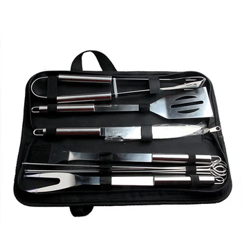 

9pcs/set BBQ Fork Shovel Tongs Skewer Grilling Combination Tools Stainless Steel Outdoor Camping Barbecue Utensil Kit With Bag