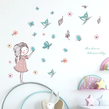 

PAIMATE Flying Butterfly Girl Wall Stickers Bedroom Girls Room Home Decor Art Mural Cartoon Stickers Children's Room Wallpaper