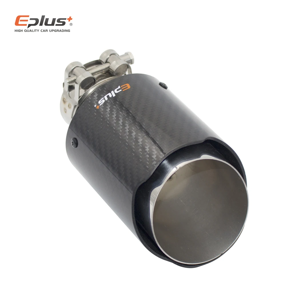 Car Glossy Carbon Fiber Muffler Tip Exhaust System Pipe Mufflers Nozzle Universal Straight Stainless Silver exhaust muffler tip exhaust pipe muffler exhaust trim pipe
