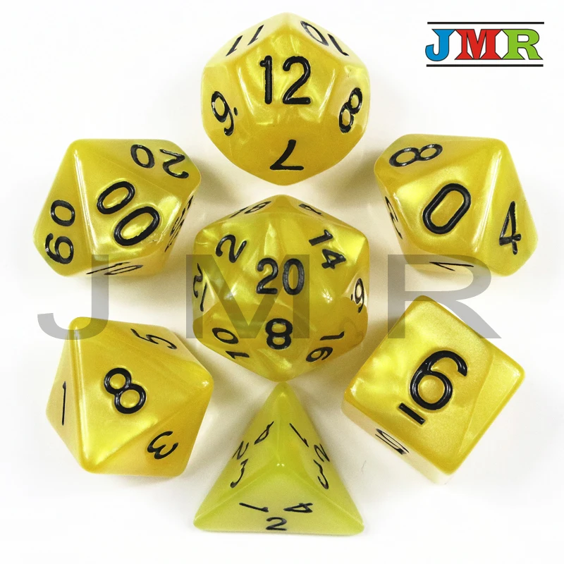Новый набор 7PCS die с перламутровыми кубиками D4 d6 d8 d10 d % d12 d20 игровые кубики