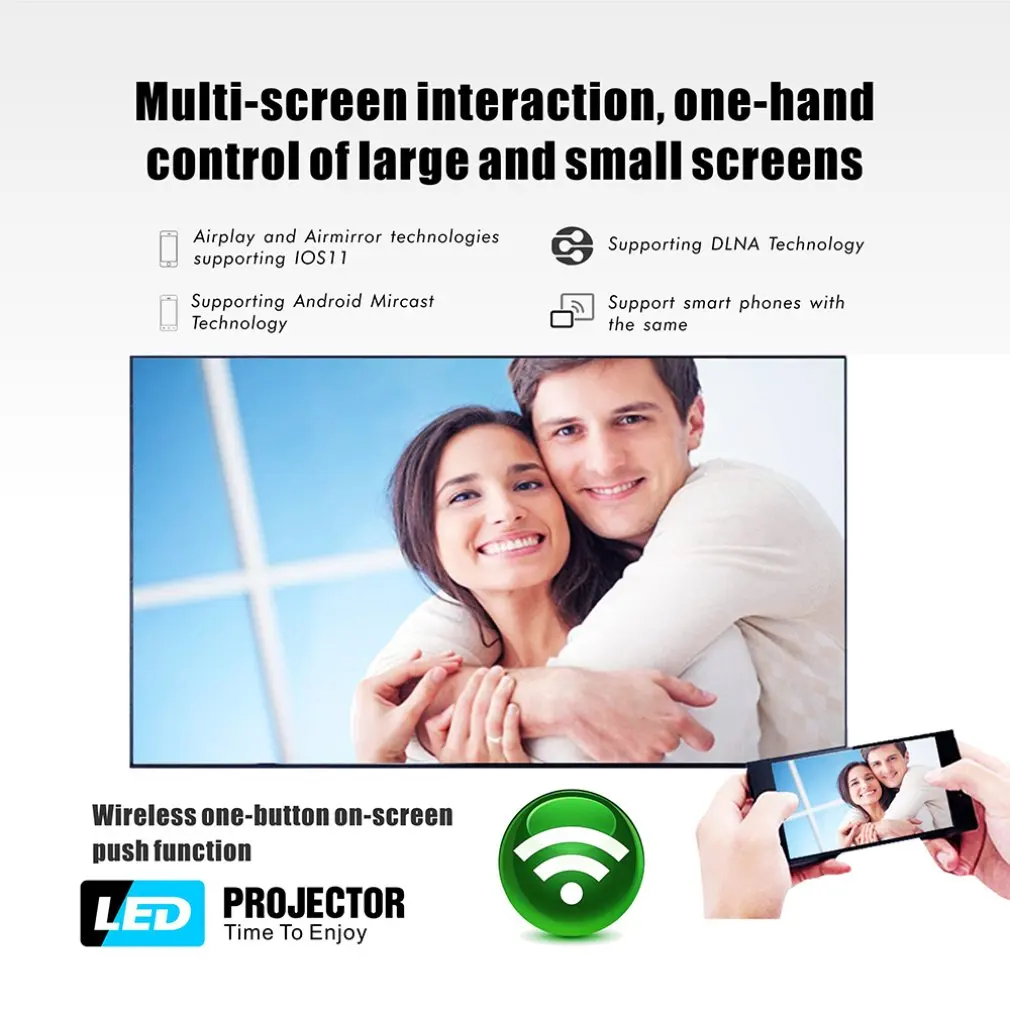 

T6 Portable Hd Projector With On-Screen Function Wifi Mirroring Screen Led Projector 1080P 5000Lm Ss or US