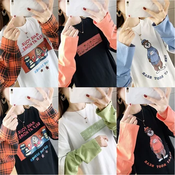 

2020 New Style chun yang Gas Underwear Base Shirt Women's Loose-Fit Students Mock Two-Piece Long-sleeved T-shirt Women's