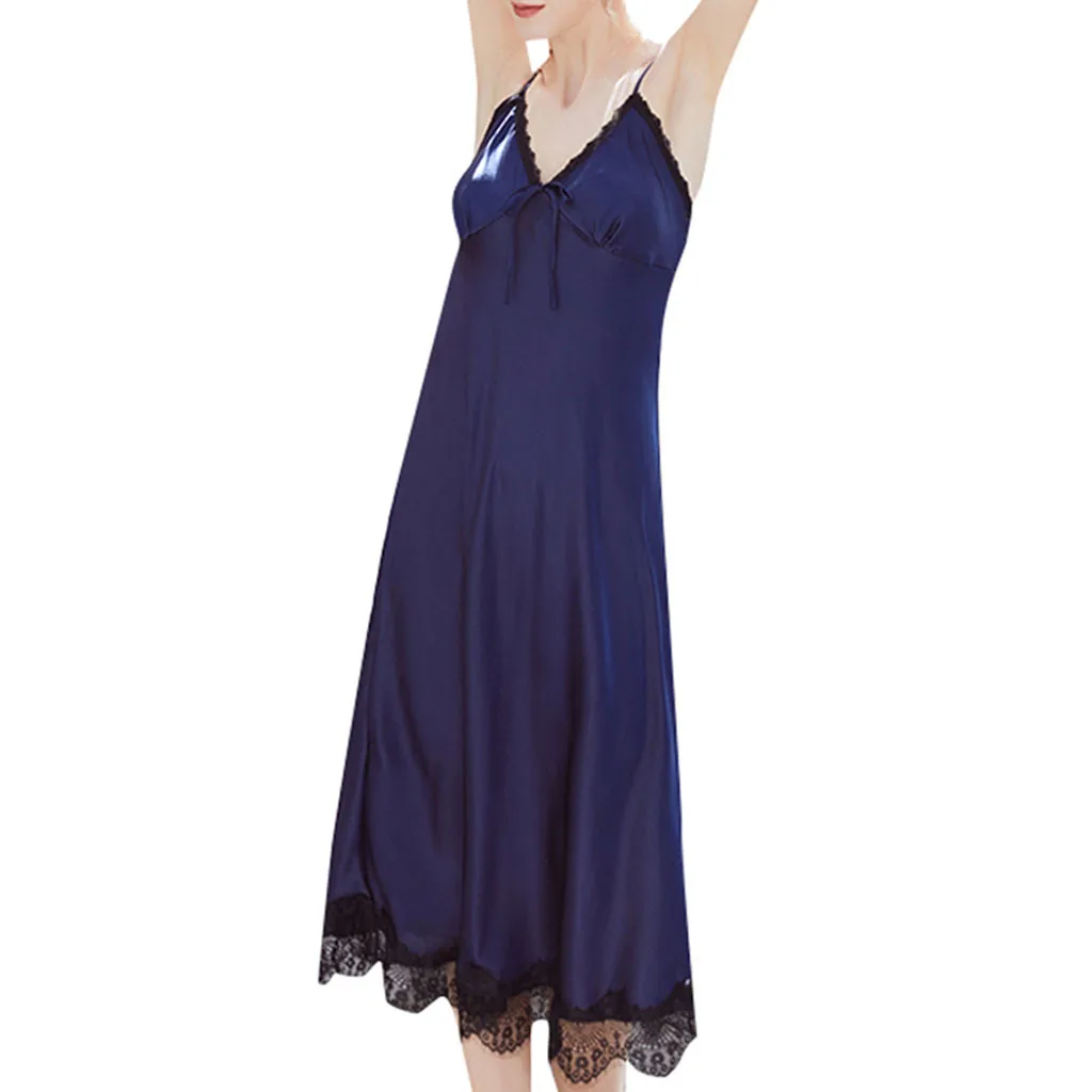 JAYCOSIN женская пижама, сексуальное ночное платье для женщин, глубокий v-образный вырез, кружевное длинное белье, шелковая ночная рубашка, ночная рубашка без рукавов